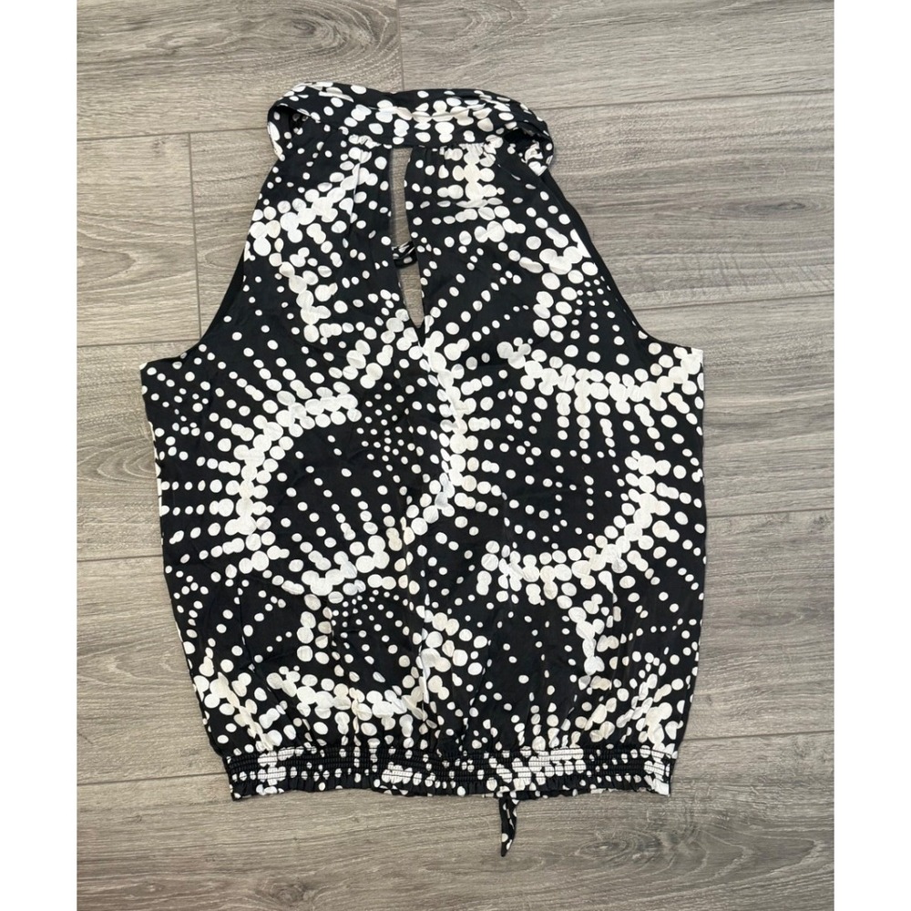 White House Black Market Halter Top Large Silk Blouse‎ Black White Polka Dot